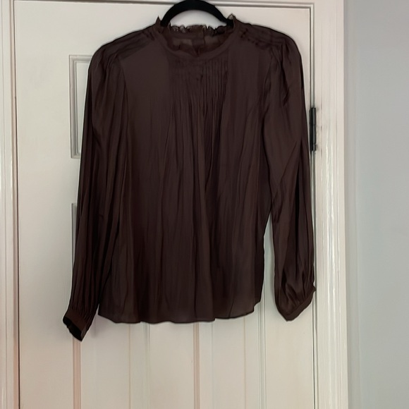 NWT J.Crew women’s ruffle neck drapery long sleeve top in dark brown size xs - Picture 3 of 11